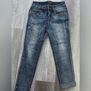 Boutique brand, A.Z.I mid rise skinny crystal and bead embellished jeans Size 2